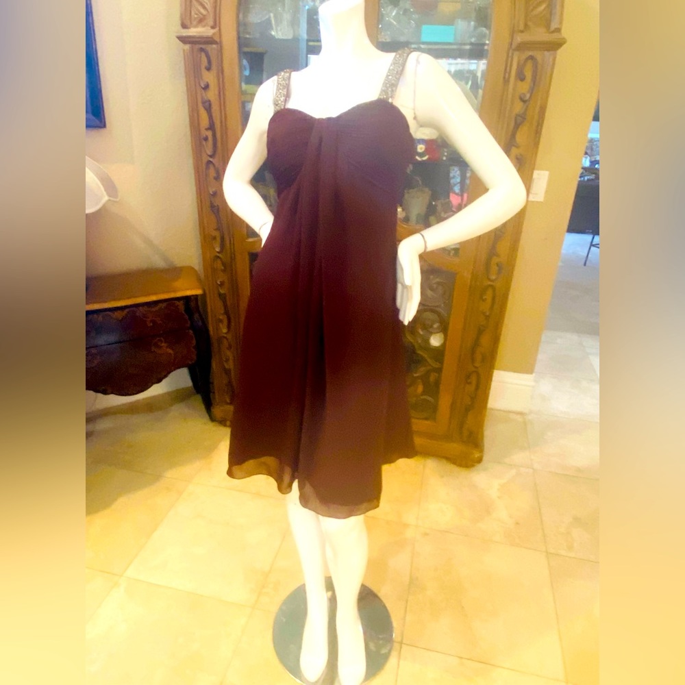 SEAN Couture Brown Beaded Strap Dress Sz S